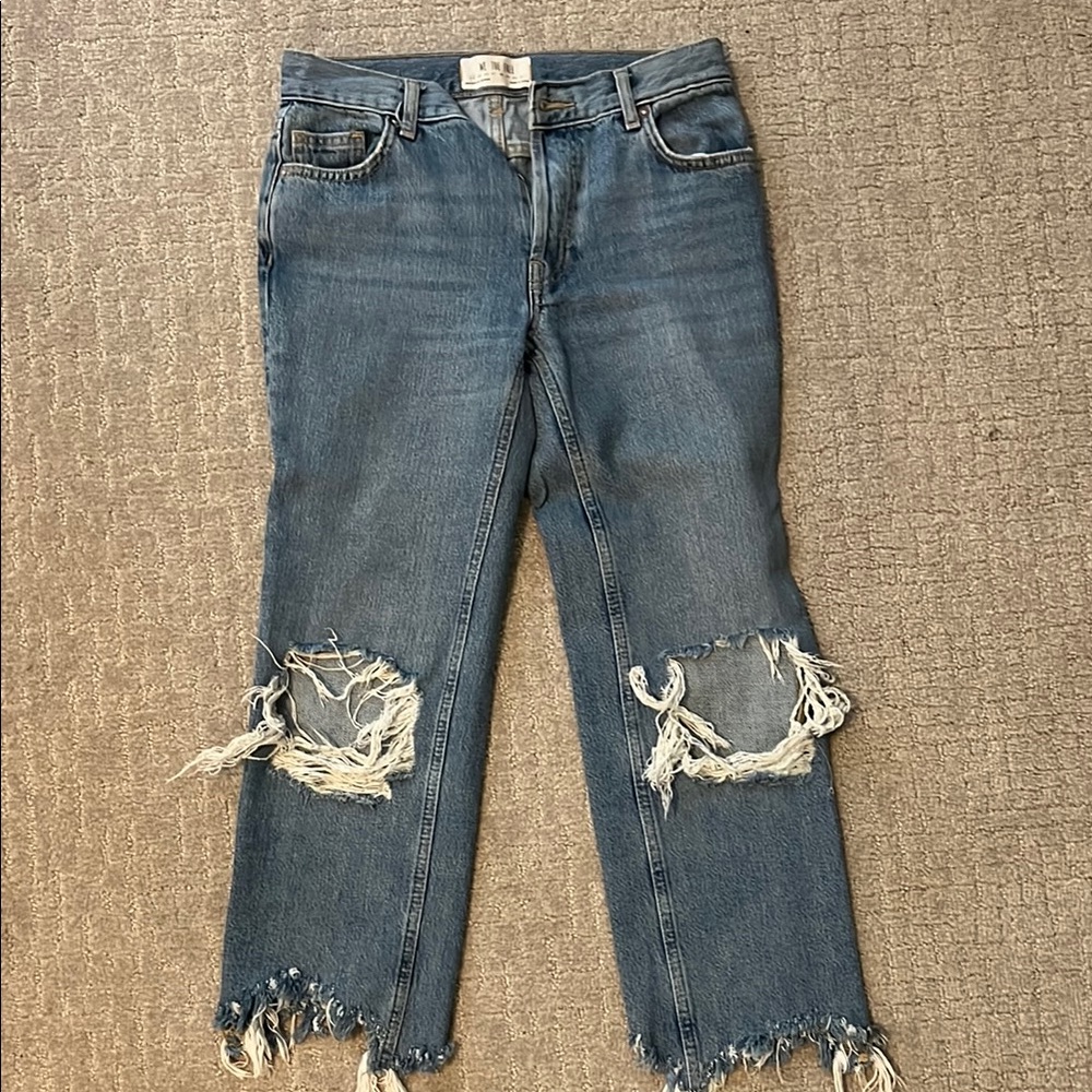 We The Free Blue Ankle Cropped Distressed Jeans